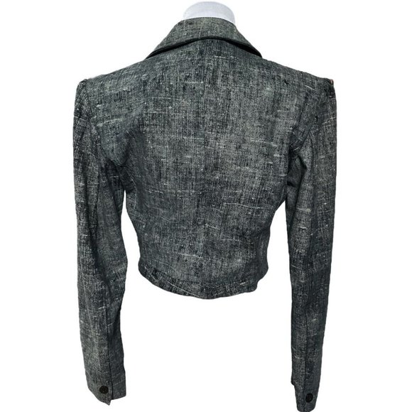 90s Vintage NYS Denim Effect 100%  Genuine Leather Cropped Blazer Jacket Size 6 - Picture 7 of 11